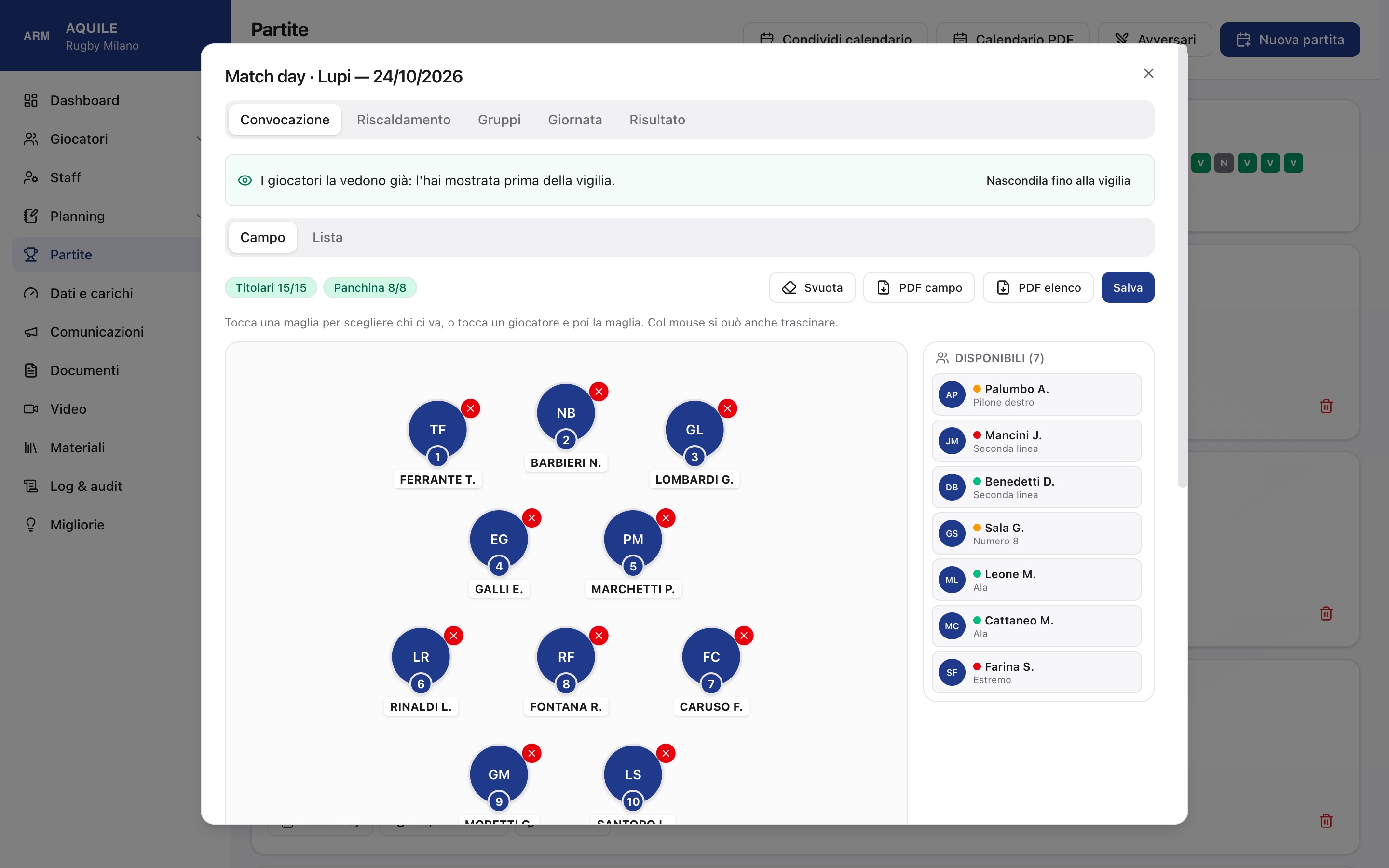 La convocazione con la formazione sul campo