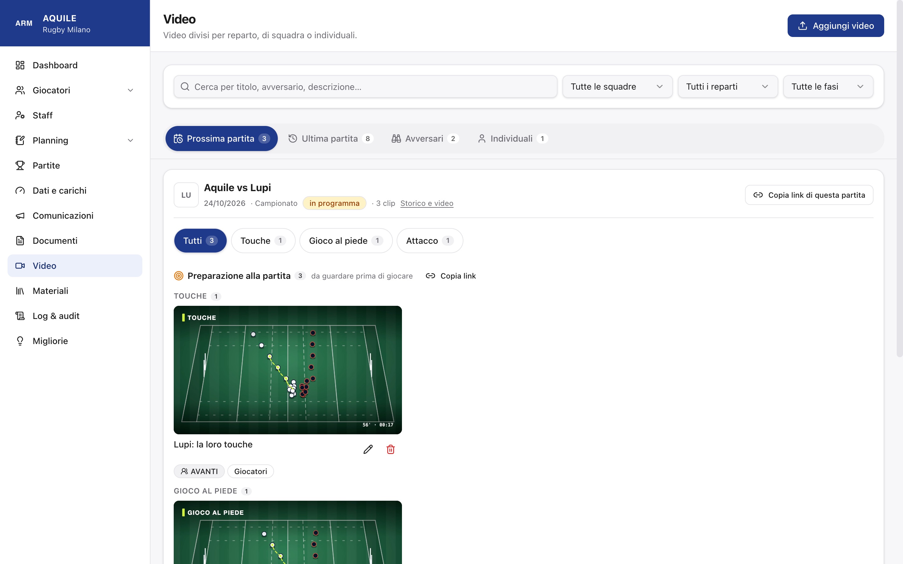 Le clip della prossima partita